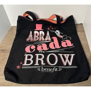 Benefit Cosmetics Black Tote Bag Abra Cadabra Brow Coral Pink Trim Makeup NWOT